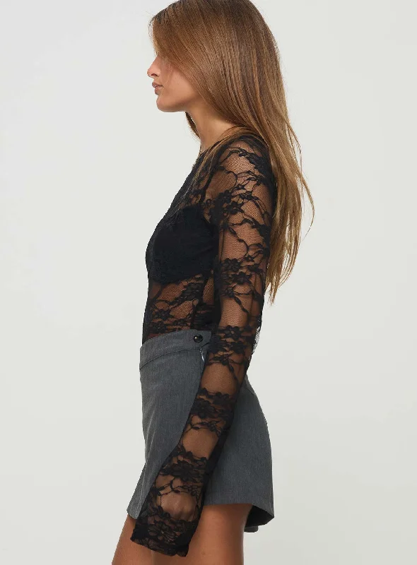 Feelix Long Sleeve Lace Bodysuit Black