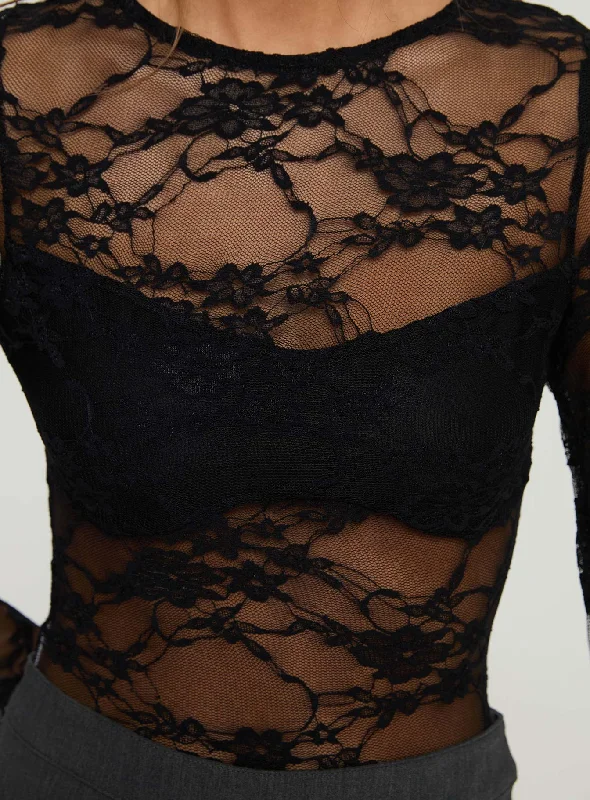 Feelix Long Sleeve Lace Bodysuit Black