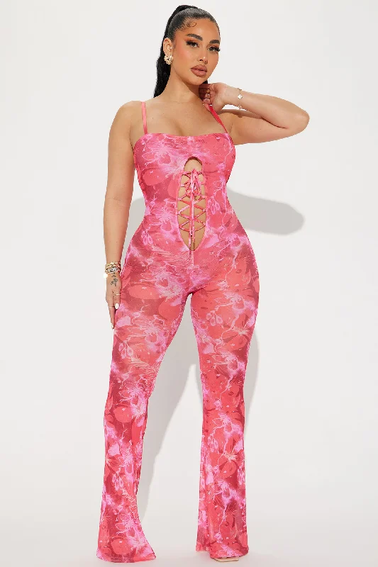 Floral Secrets Mesh Jumpsuit - Red/combo