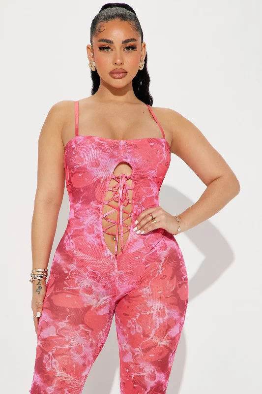 Floral Secrets Mesh Jumpsuit - Red/combo