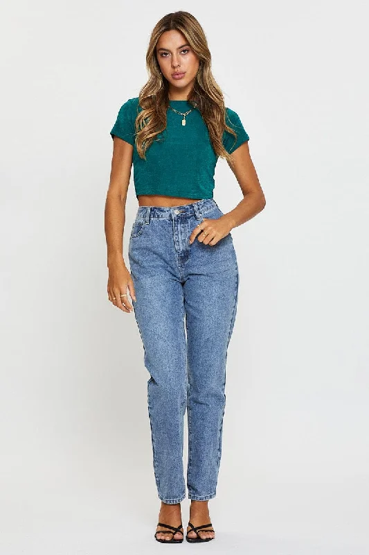 Green Crop Top Short Sleeve