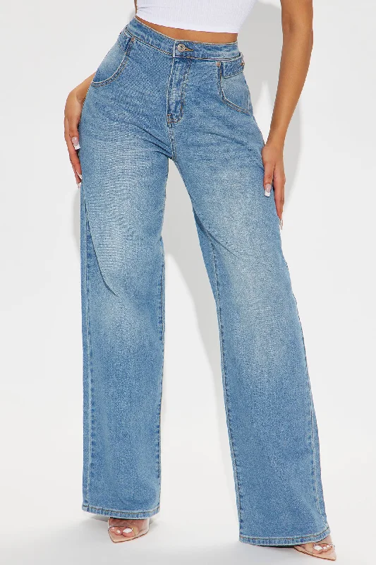 Kimora Adjustable Waist Baggy Jeans - Light Wash