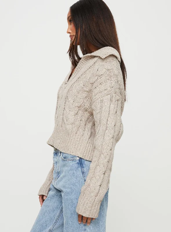 Libertee Collared Cable Sweater Beige