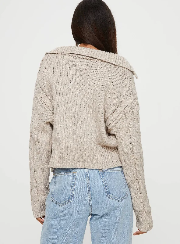 Libertee Collared Cable Sweater Beige