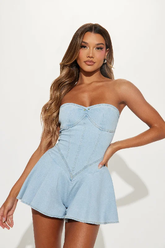 Little Miss Perfect Denim Romper - Light Wash