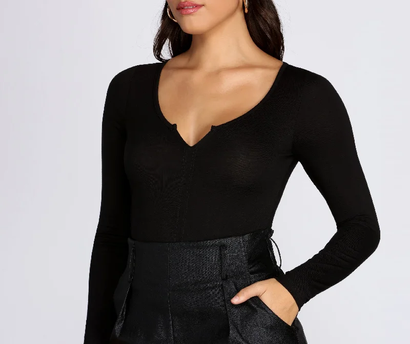 Long Sleeve Notched Bodysuit