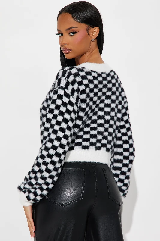 Nonsense Checkered Cropped Cardigan - Black/White