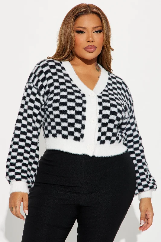 Nonsense Checkered Cropped Cardigan - Black/White