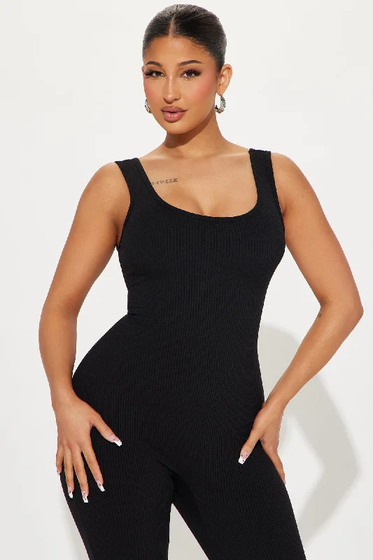 Plan It Out Ribbed Jumpsuit - Black