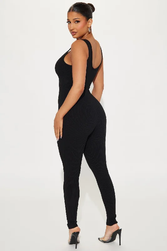 Plan It Out Ribbed Jumpsuit - Black