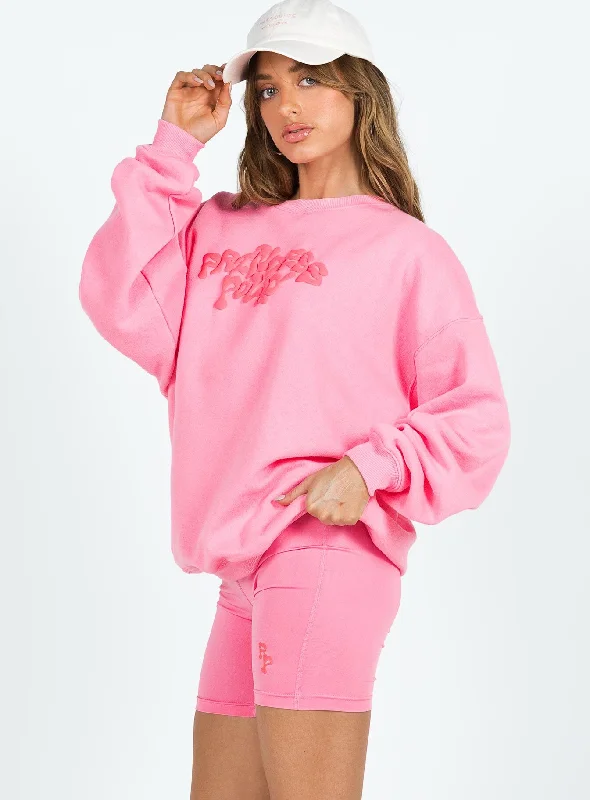 Princess Polly Crew Neck Sweatshirt Squiggle Text Watermelon Pink / Rose