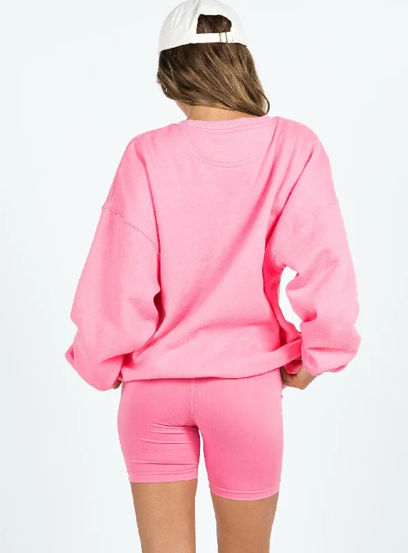 Princess Polly Crew Neck Sweatshirt Squiggle Text Watermelon Pink / Rose