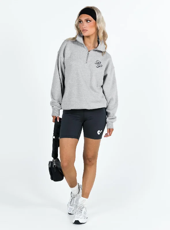 Princess Polly Quarter Zip Sweatshirt Cursive Text Grey Marle / Slate