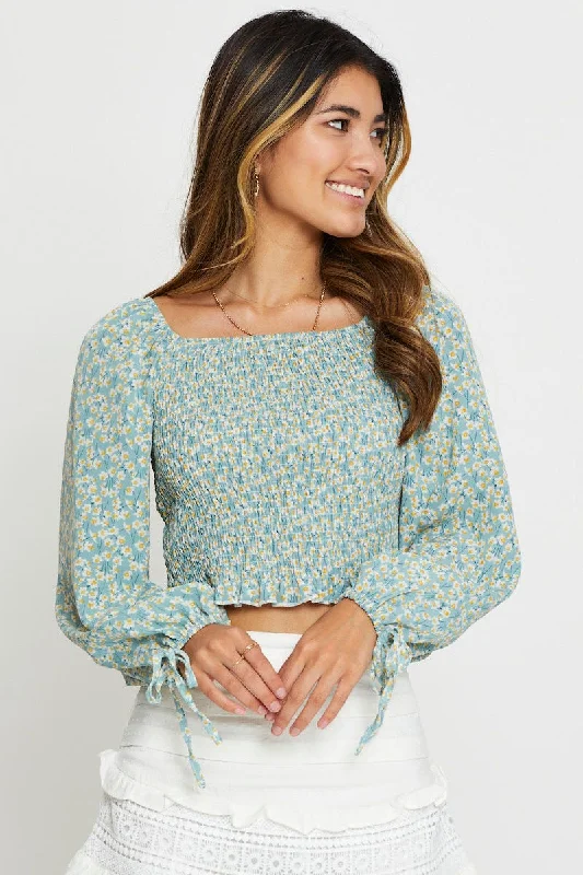 Print Crop Top Long Sleeve