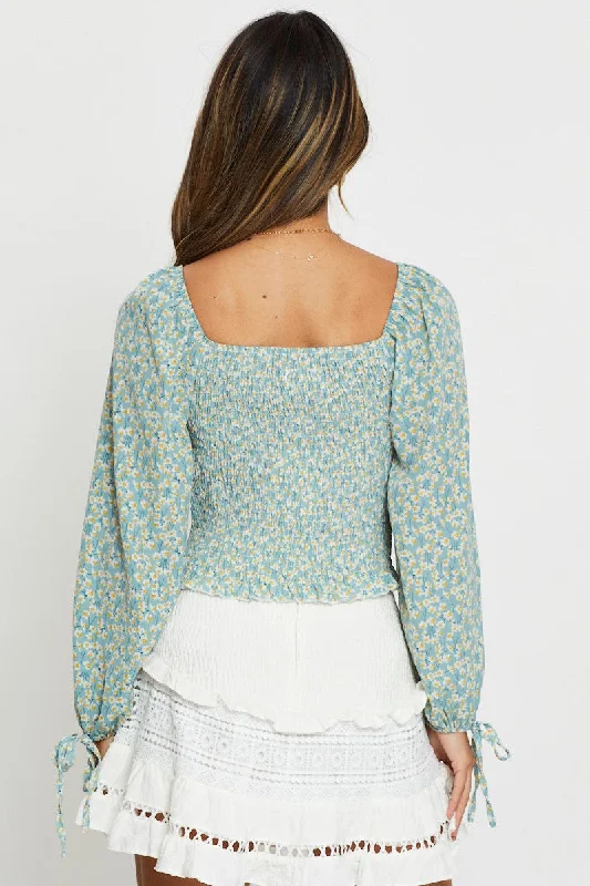 Print Crop Top Long Sleeve