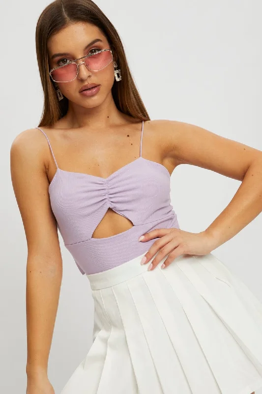 Purple Bungee Strap Cut Out Rib Crop Top