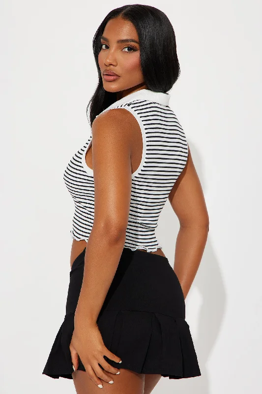 Sammie Striped Sleeveless Polo Top - White/Black