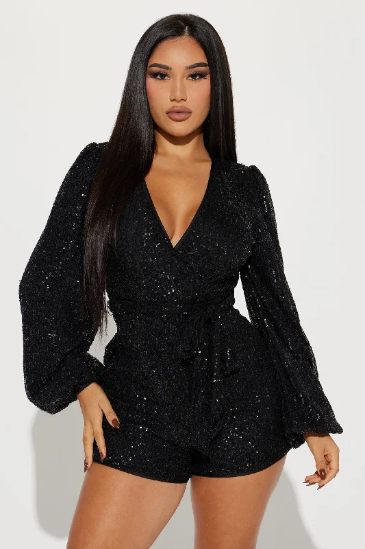 Take Me Dancing Sequin Romper - Black