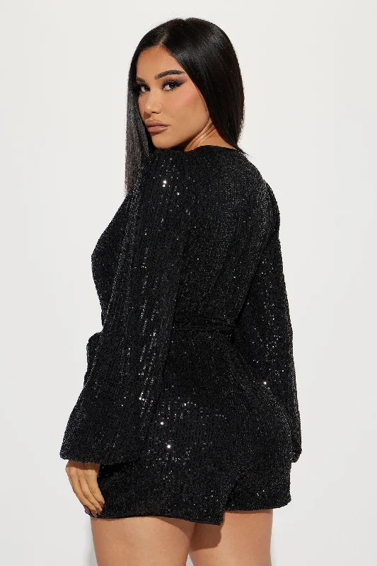 Take Me Dancing Sequin Romper - Black