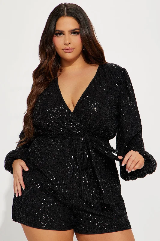 Take Me Dancing Sequin Romper - Black