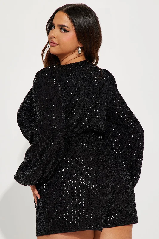 Take Me Dancing Sequin Romper - Black