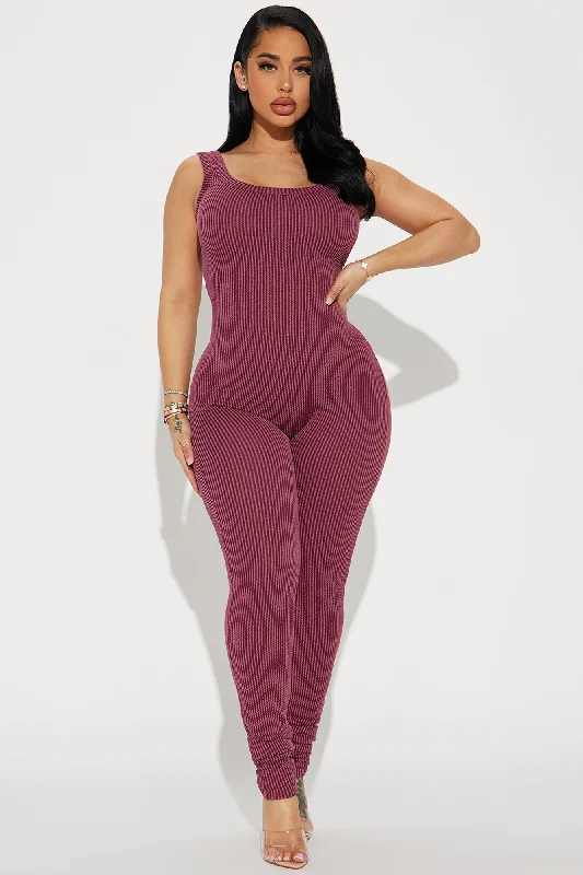 Thinking It Over 2 Piece Jumpsuit Set - Wine