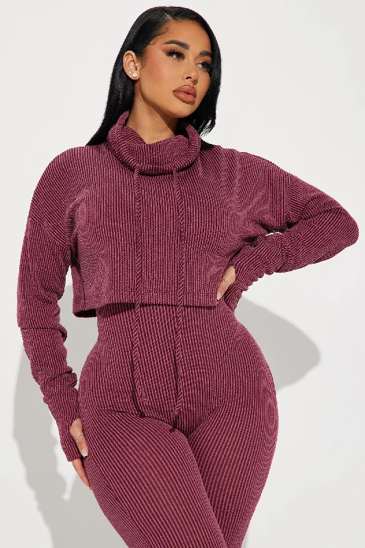 Thinking It Over 2 Piece Jumpsuit Set - Wine