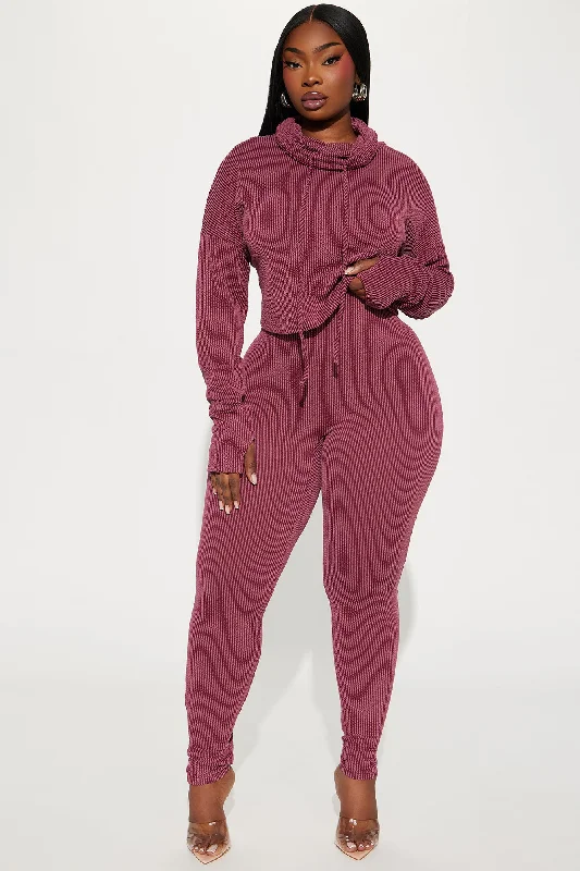 Thinking It Over 2 Piece Jumpsuit Set - Wine