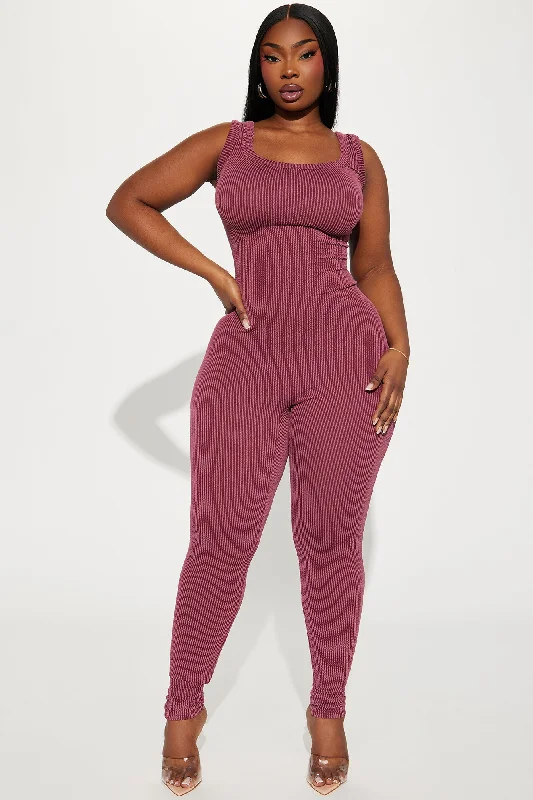 Thinking It Over 2 Piece Jumpsuit Set - Wine