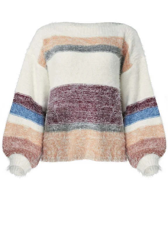 Striped eyelash sweater - White Multi