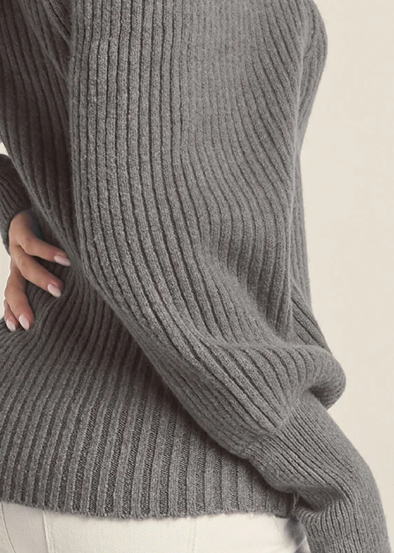 Square neck puff sleeve sweater - Dark Grey