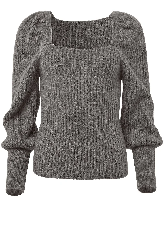 Square neck puff sleeve sweater - Dark Grey