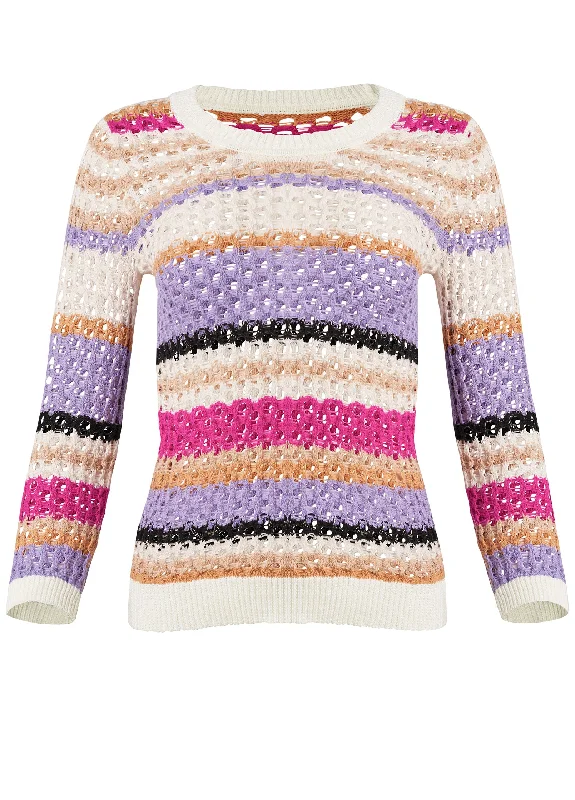 Open knit striped sweater - White Multi