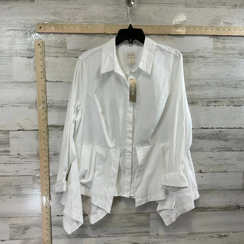 Blouse Long Sleeve By Chicos In White, Size: Xl