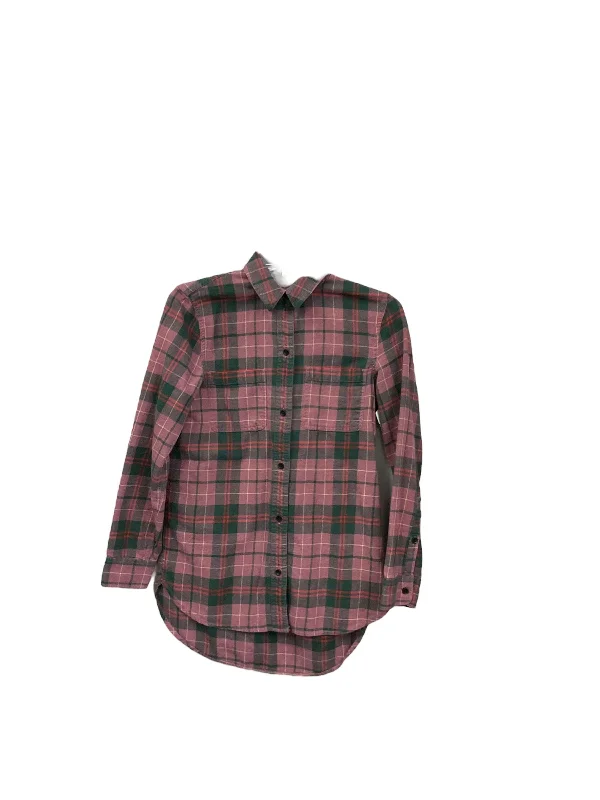 Blouse Long Sleeve By Madewell In Plaid Pattern, Size: Xs