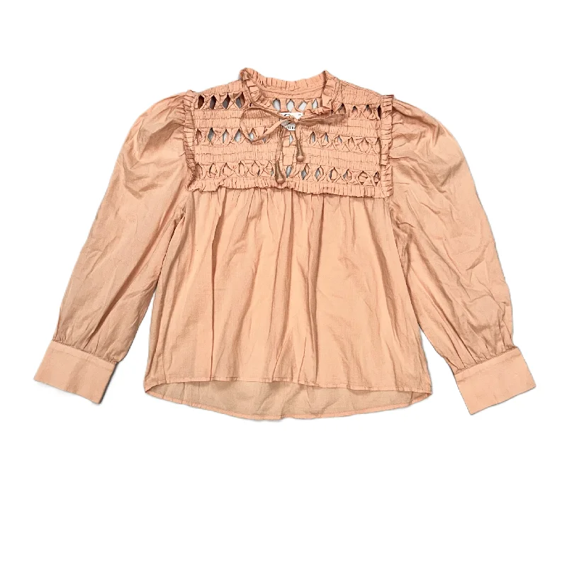 Blouse Long Sleeve By Self Contrast In Peach, Size: Xs