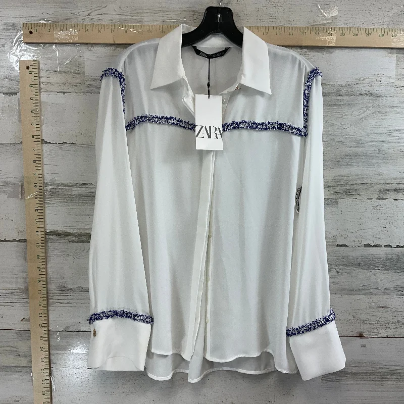 Blouse Long Sleeve By Zara In White, Size: M