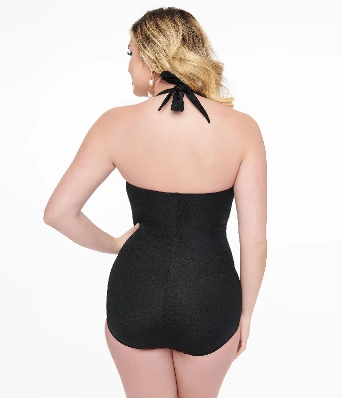 Esther Williams 1950s Solid Black One Piece Swimsuit