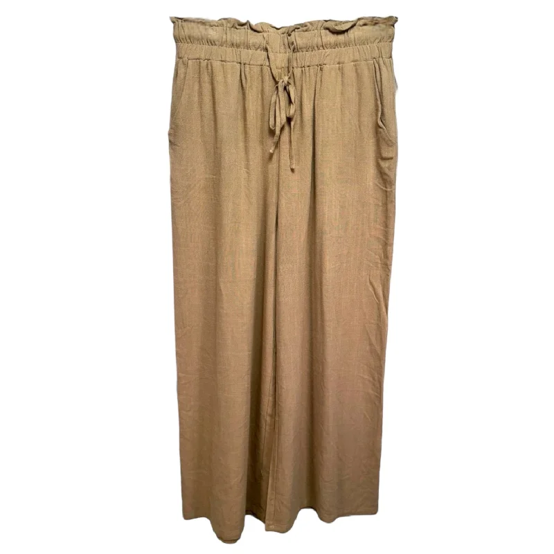 Linen Loose Wide Leg Pants By Anrabess In Dark Khaki, Size: M