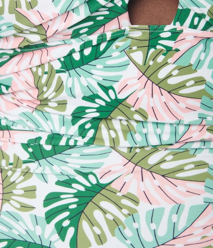 Unique Vintage Plus Size Green Monstera Print Pismo Romper Swimsuit