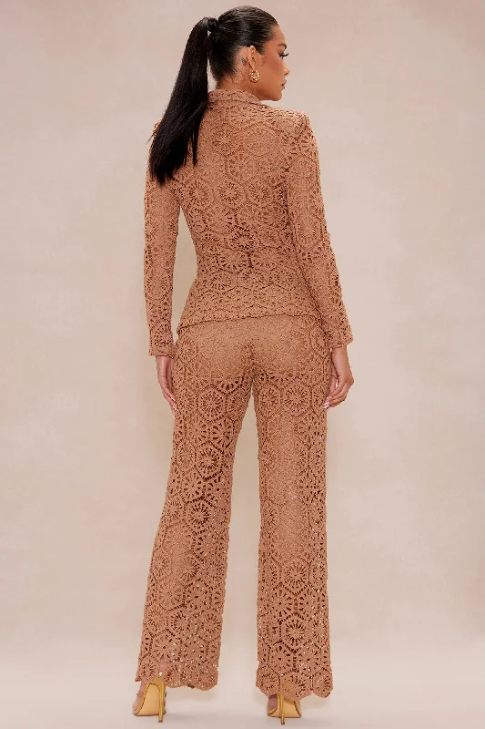 Amalfi Crochet Blazer Pant Set - Chocolate