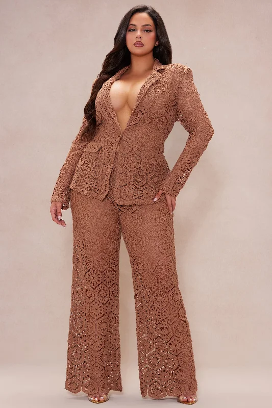 Amalfi Crochet Blazer Pant Set - Chocolate