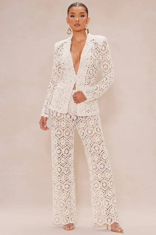 Amalfi Crochet Blazer Pant Set - Cream