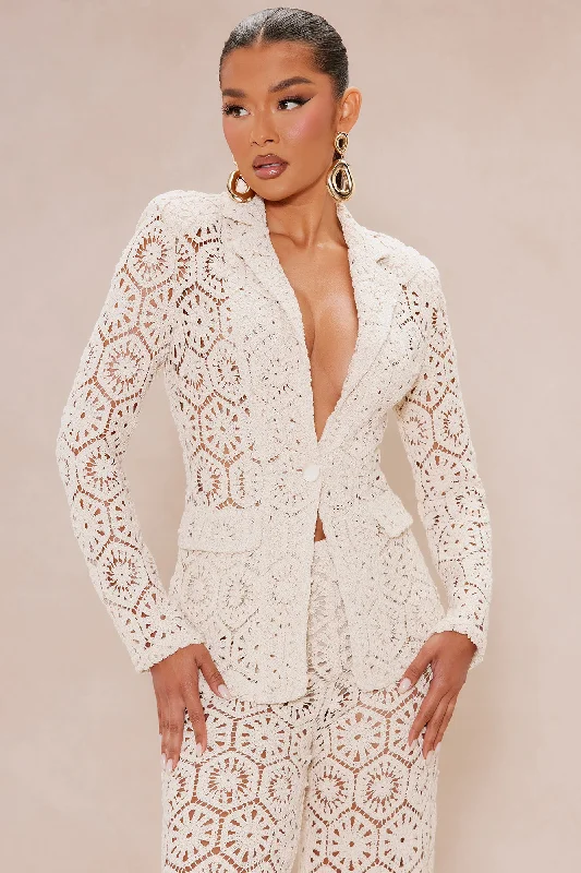 Amalfi Crochet Blazer Pant Set - Cream