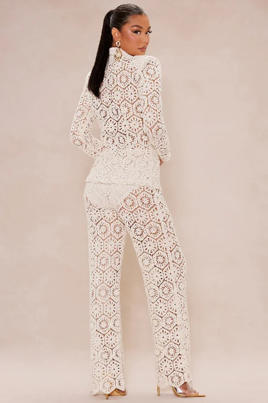 Amalfi Crochet Blazer Pant Set - Cream