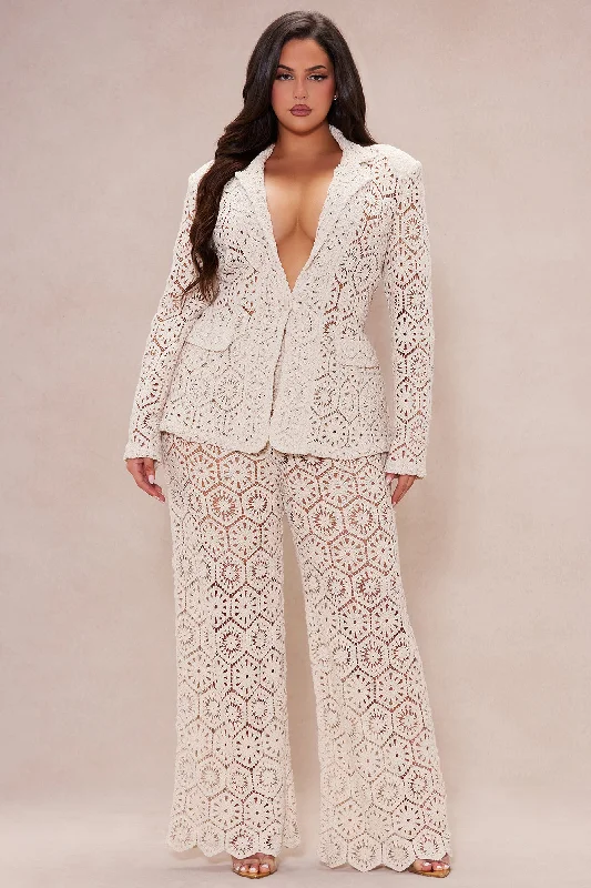 Amalfi Crochet Blazer Pant Set - Cream