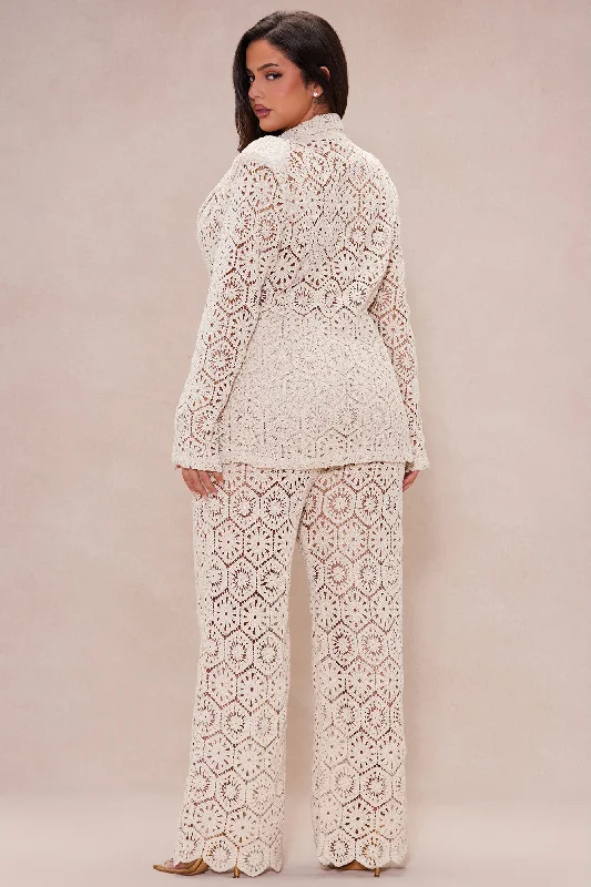 Amalfi Crochet Blazer Pant Set - Cream