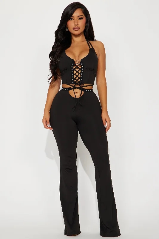 Fashionably Late Like Always Pant Set - Black