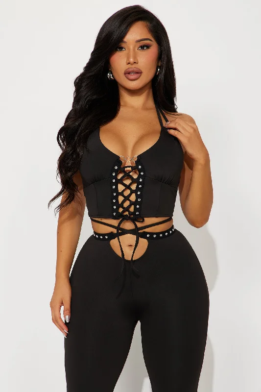 Fashionably Late Like Always Pant Set - Black