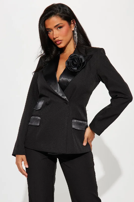 Mara Rosette Blazer Pant Set - Black